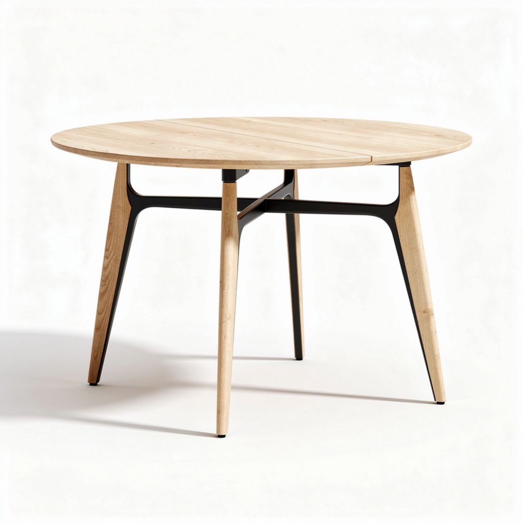 Tavolo rotondo in legno naturale con gambe in metallo nero diametro 75cm