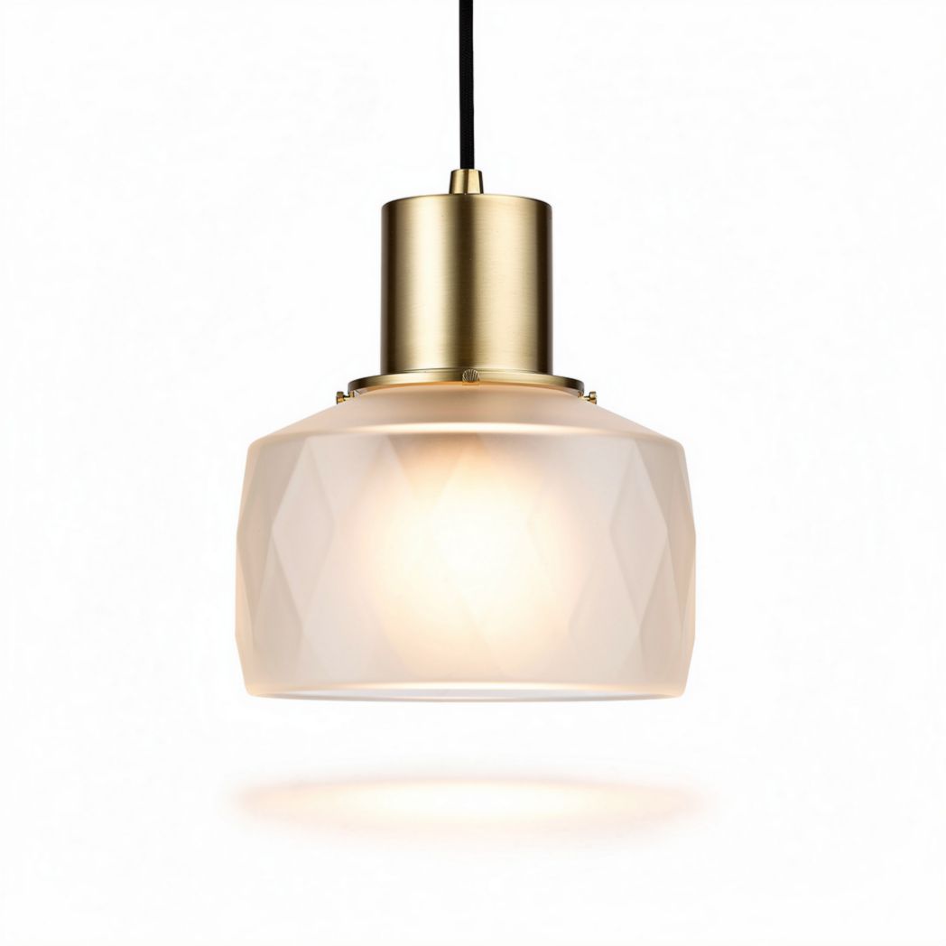 Lampadario in vetro bianco con base in metallo dorato diametro 30cm altezza 25cm