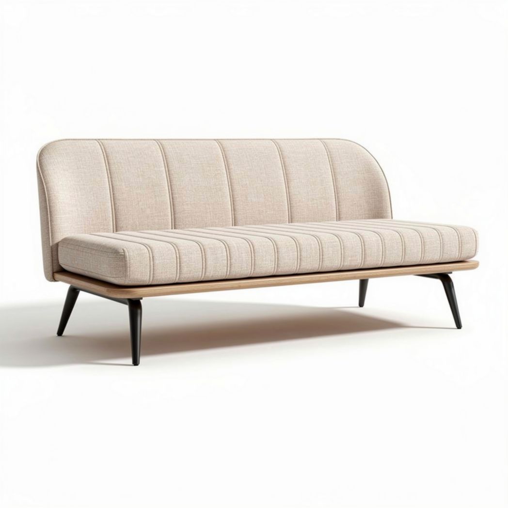 Divano moderno in tessuto beige con struttura in legno 180 x 80 x 75cm