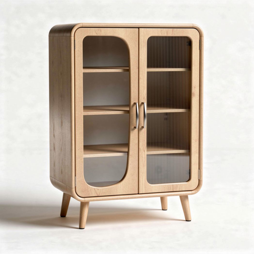 Mobiletto in legno di bambù con ante in vetro e ripiani 80 x 40 x 100cm