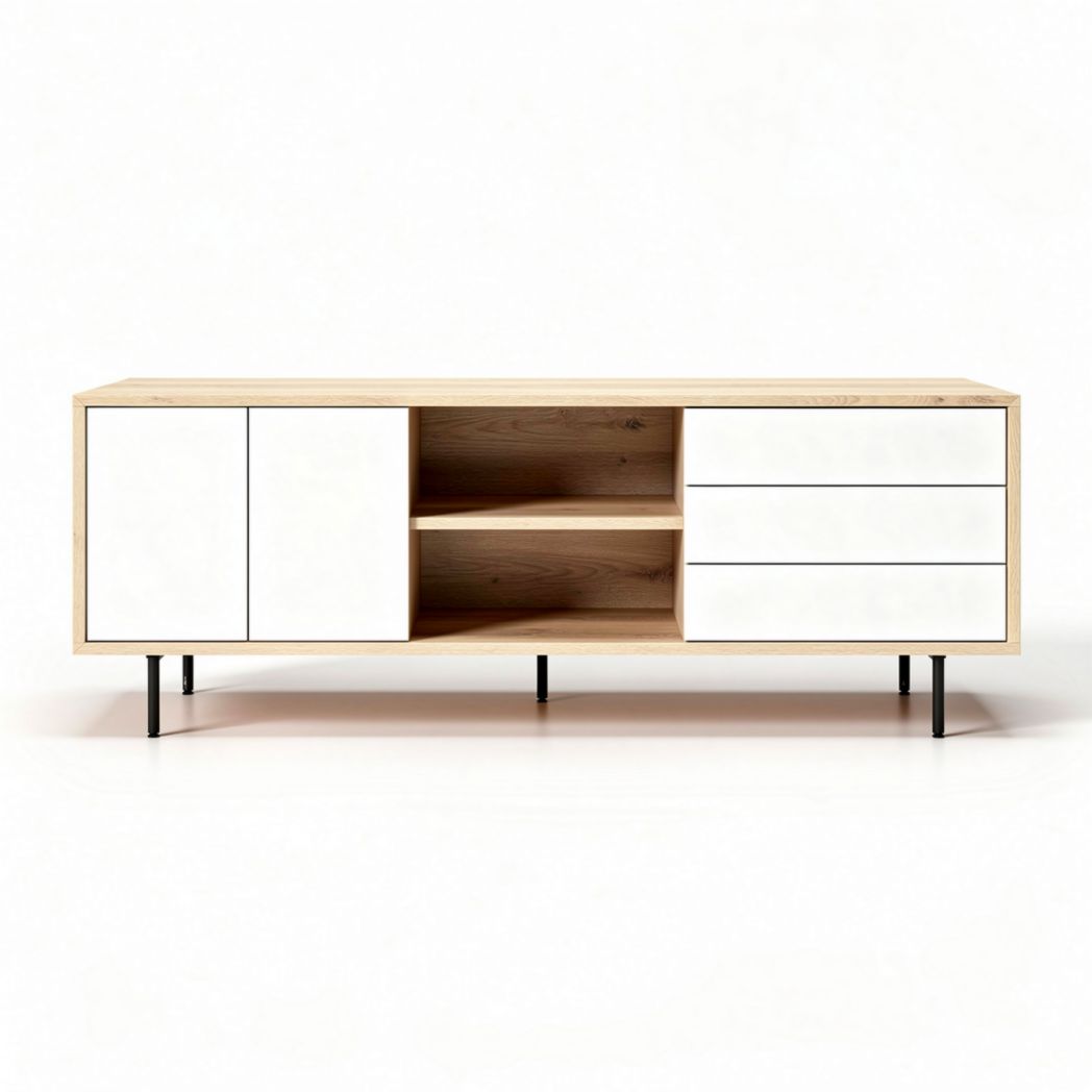 Mobiletto in legno con ante bianche e cassetti 150 x 50 x 40cm