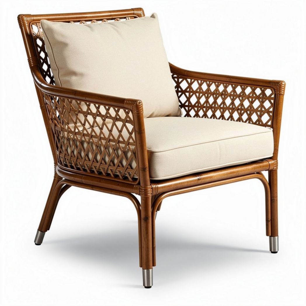Poltrona in rattan con cuscino beige dimensioni 80 x 70 x 90cm