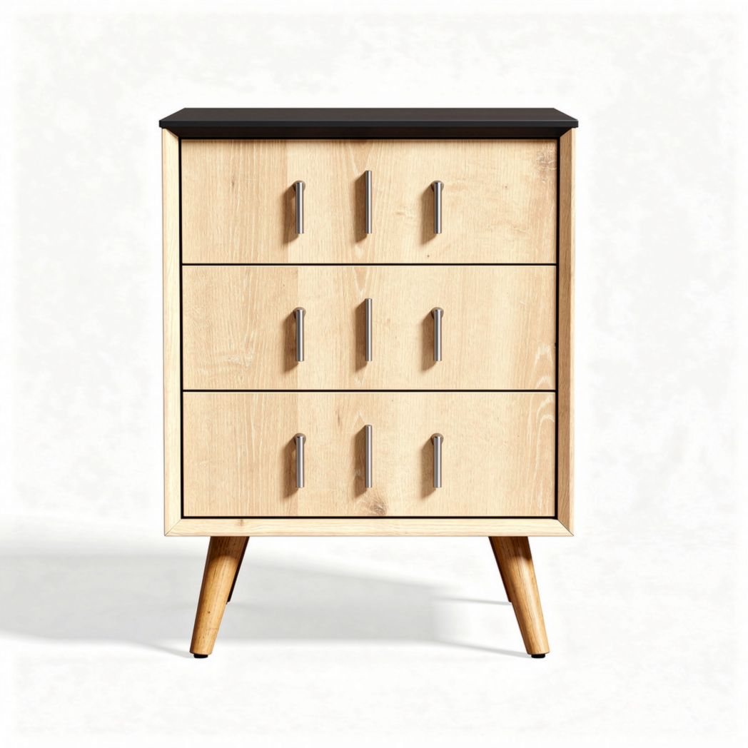 Comodino moderno in legno con superficie nera dimensioni 40 x 30 x 70cm
