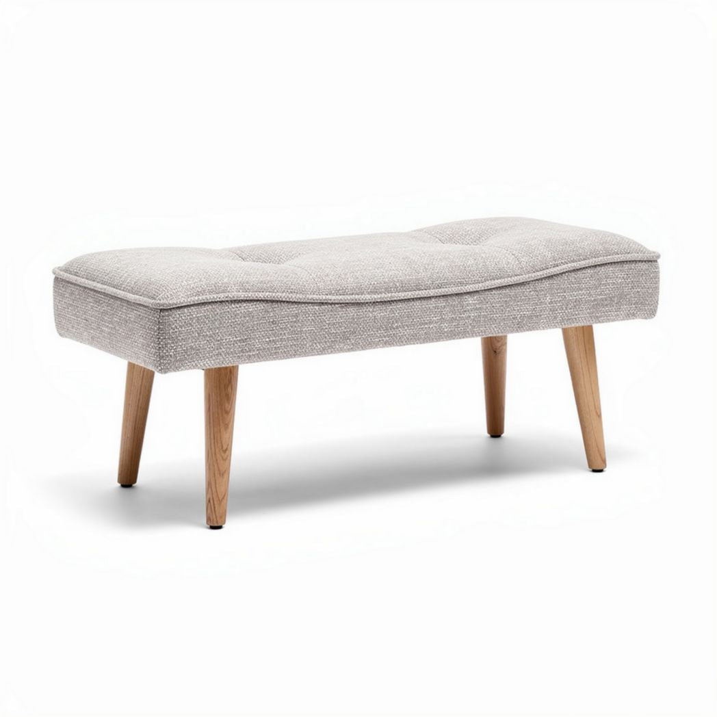 Panchetta in tessuto grigio con gambe in legno 90 x 45 x 40cm