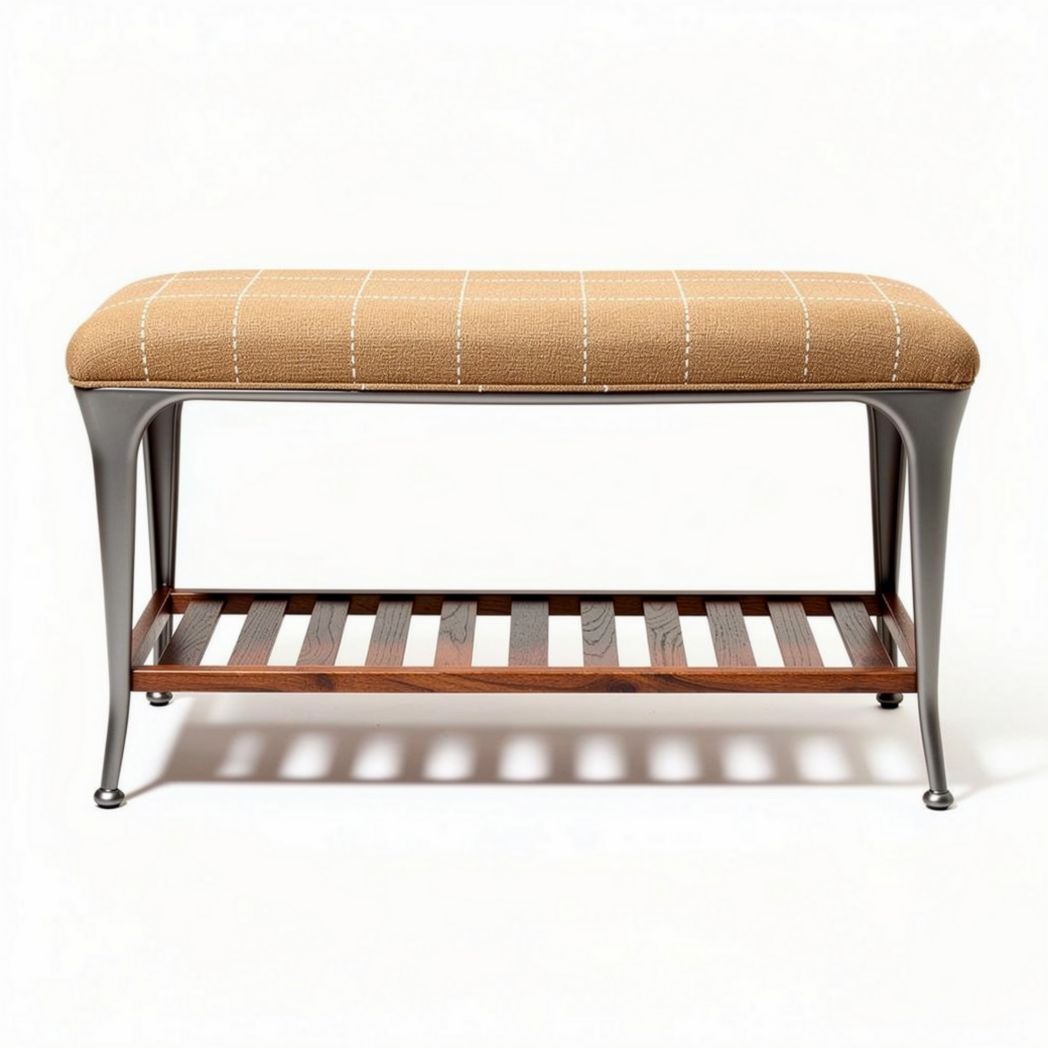 panca in metallo e legno con ripiano inferiore in stile moderno 80 x 40 x 45cm
