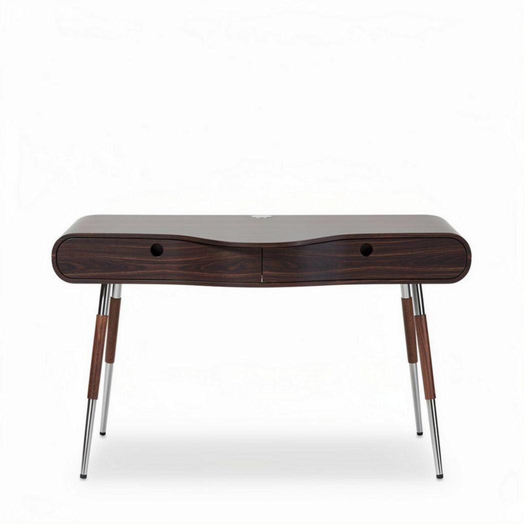 Scrivania moderna in legno scuro con due cassetti e gambe metalliche 120 x 60 x 75cm