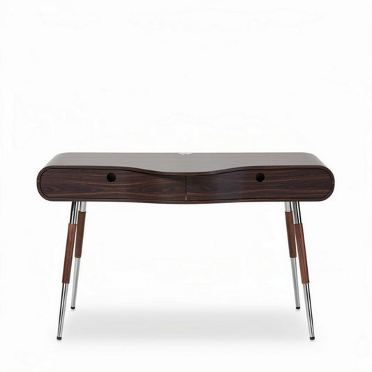 Scrivania moderna in legno scuro con due cassetti e gambe metalliche 120 x 60 x 75cm