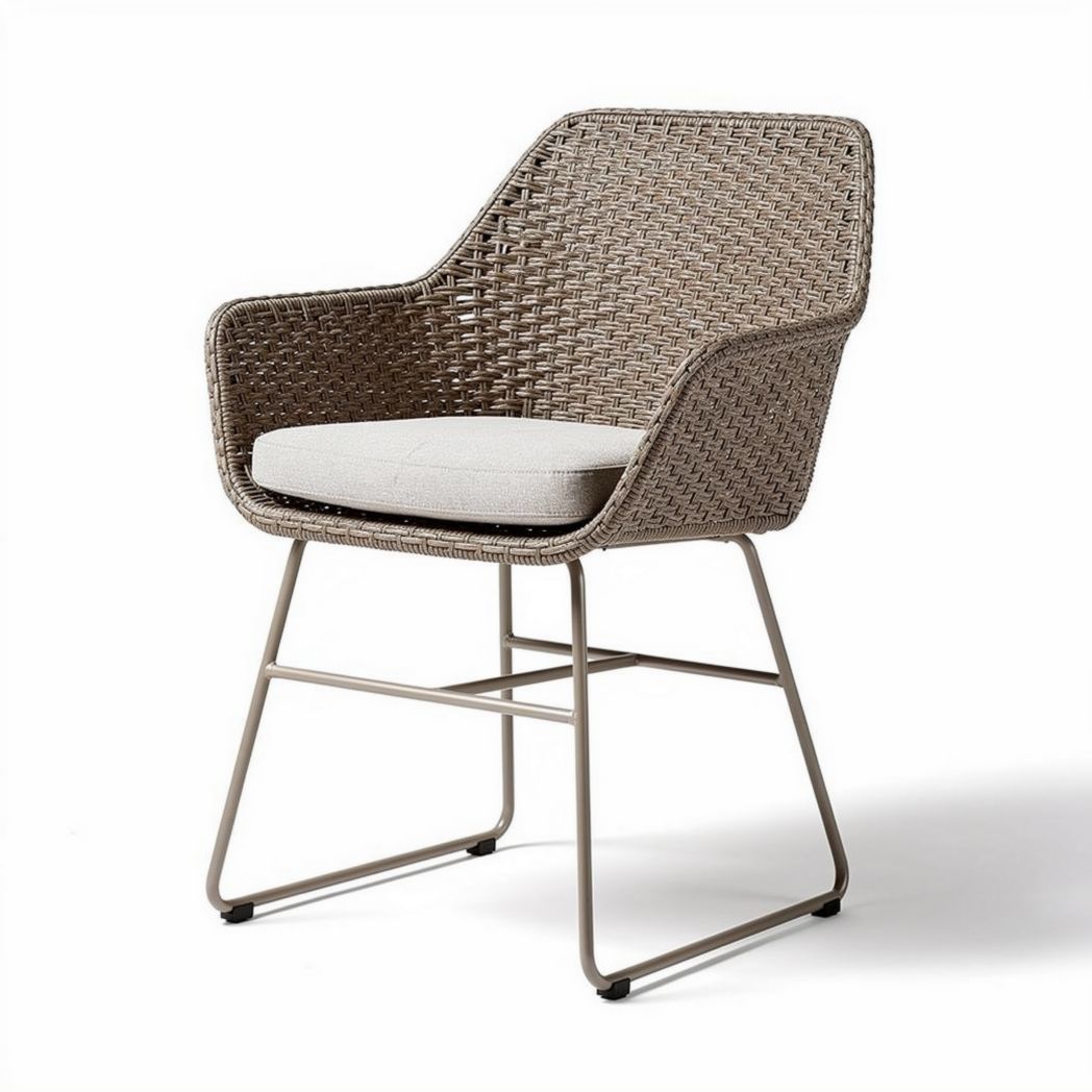 Sedia da giardino in rattan con cuscino beige dimensioni 50 x 55 x 80cm