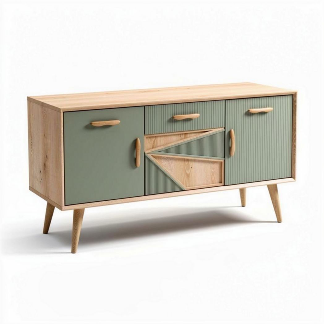 Mobiletto in legno di pino con ante verdi e sei piedi di supporto 120 x 40 x 75cm