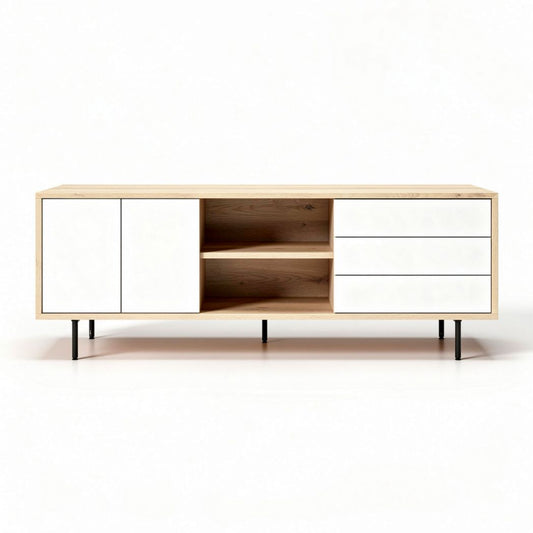 Mobiletto in legno con ante bianche e cassetti 150 x 50 x 40cm