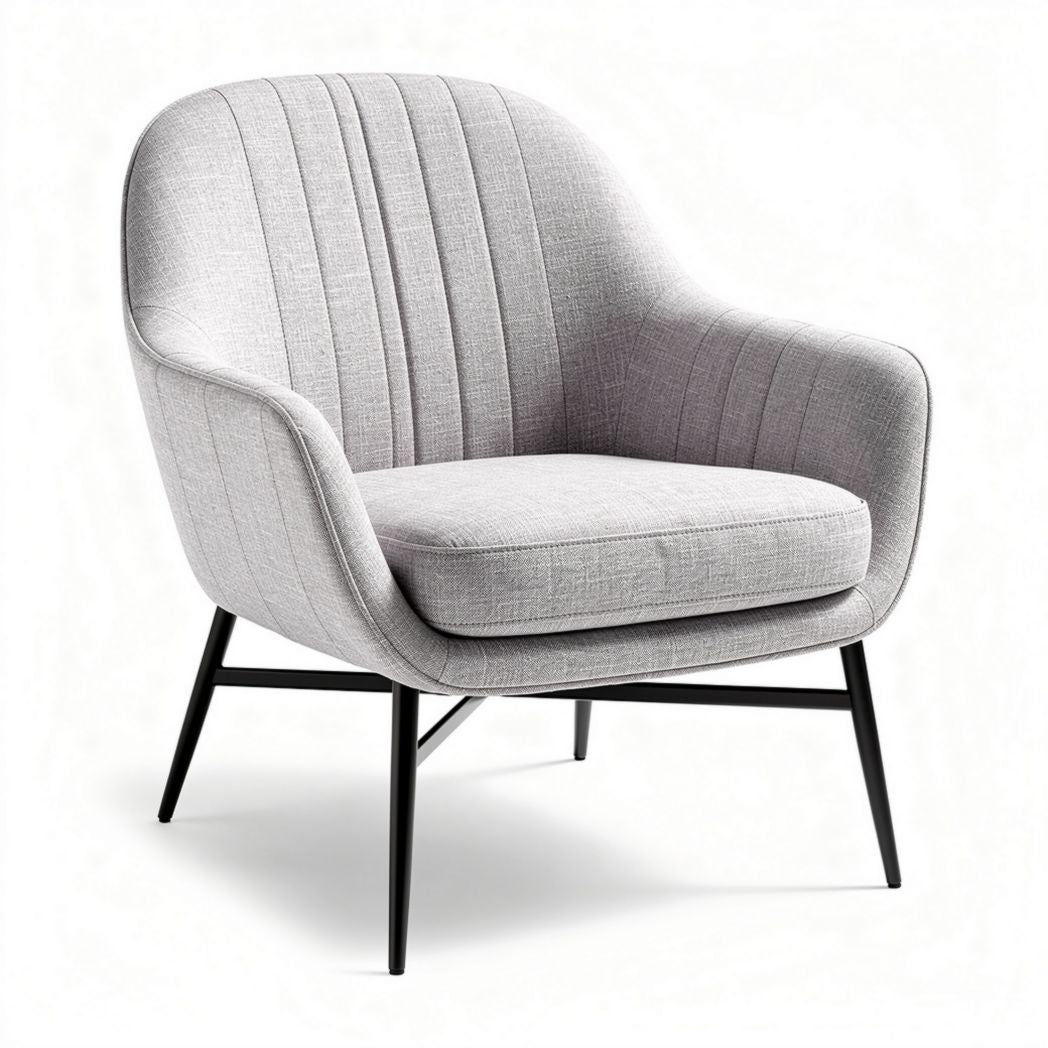 Poltrona grigia con struttura in metallo e rivestimento in tessuto dimensioni 80 x 80 x 85cm