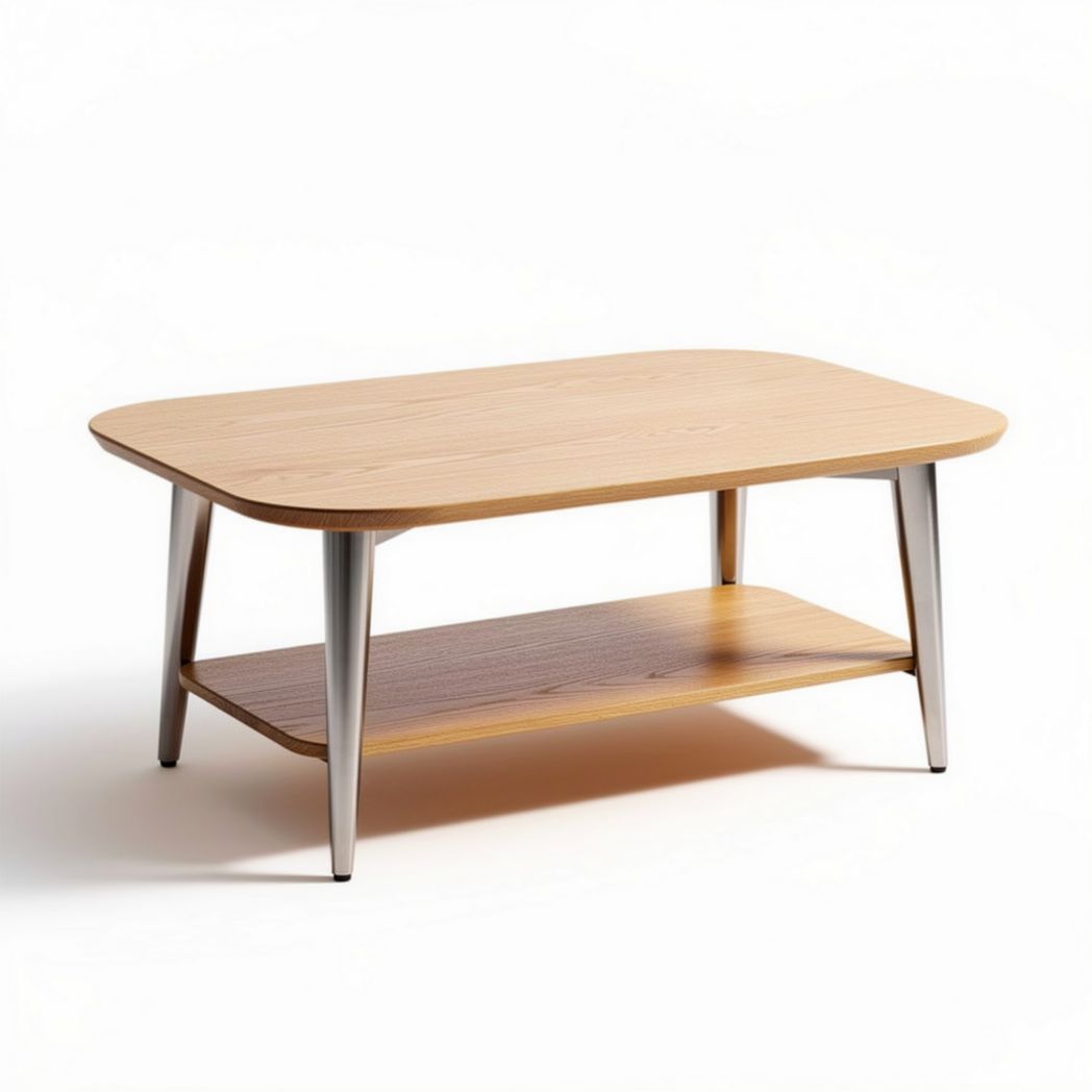 Tavolino da caffè in legno di frassino e metallo 120 x 60 x 45cm