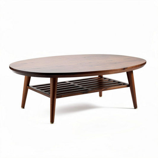 Tavolino da caffè ovale in legno con ripiano inferiore 120 x 60 x 45cm