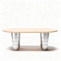 Tavolo ovale in legno naturale con base in metallo argentato 120 x 60 x 75cm