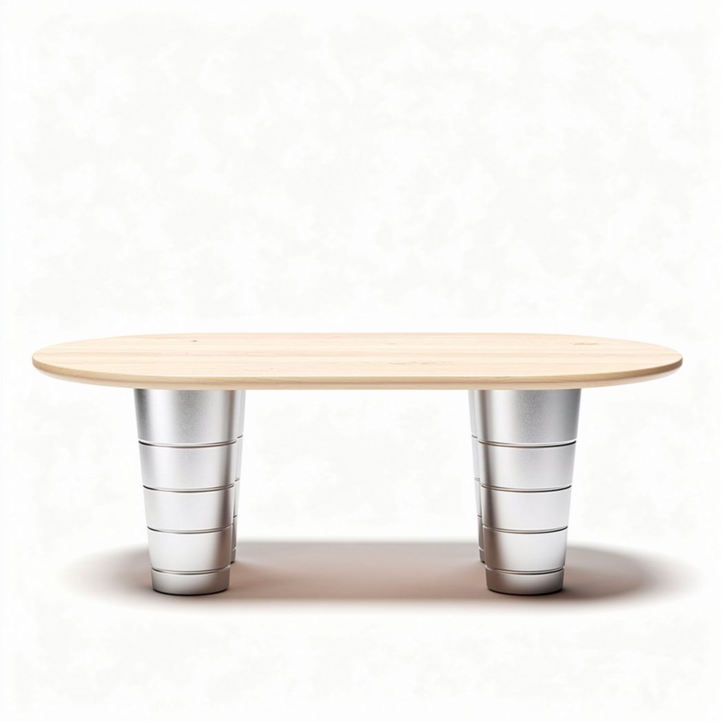 Tavolo ovale in legno naturale con base in metallo argentato 120 x 60 x 75cm